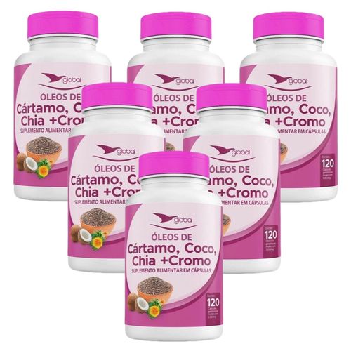 6x Óleo De Cártamo, Coco E Chia + Cromo 120 Cáps.- Global