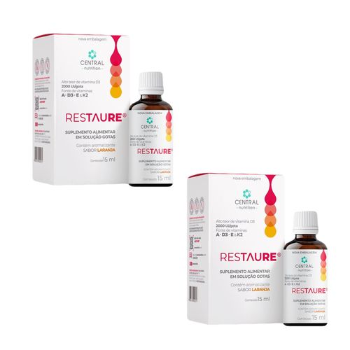 2x Restaure Central Nutrition 15ml- Vitamina A- D3- E- K2 sem sabor 2x Restaure Central Nutrition 15ml- Vitamina A- D3- E- K2 sem sabor