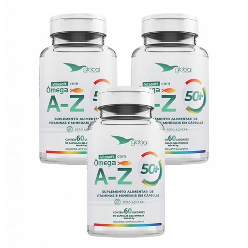 3x Vitasoft A- Z + Ômega - Polivitamínico Global Suplementos Sem Sabor