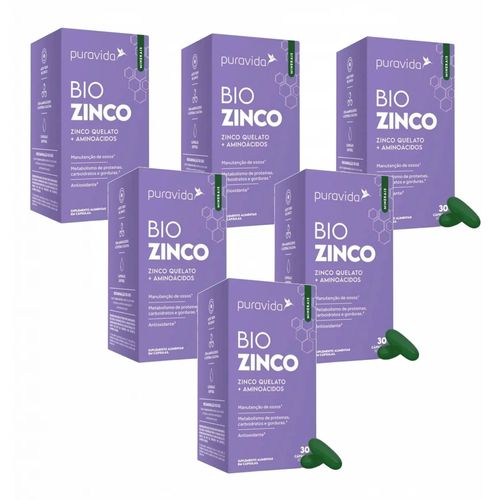6x Bio Zinco PuraVida - Zinco Quelado + Aminoácidos Sem Sabor 6x Bio Zinco PuraVida - Zinco Quelado + Aminoácidos Sem Sabor