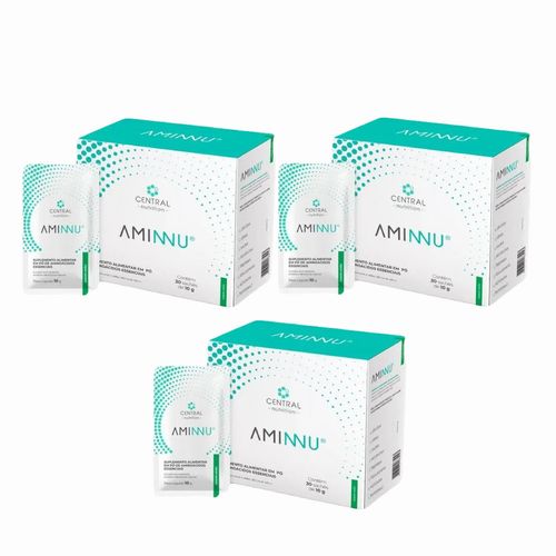 3x Aminnu Eaas 10g- 30 Sachês- Central Nutrition- Limão Limão