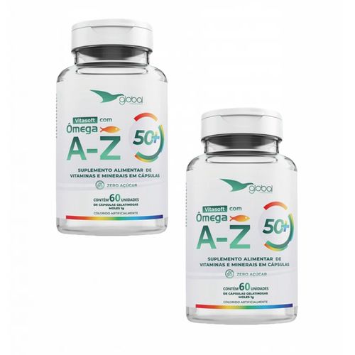 2x Vitasoft A- Z + Ômega - Polivitamínico Global Suplementos Sem Sabor 2x Vitasoft A- Z + Ômega - Polivitamínico Global Suplementos Sem Sabor