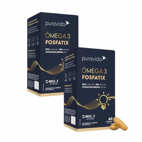 2x Ômega 3 Fosfatix 1.500mg- Fosfatidilserina- Puravida 2x Ômega 3 Fosfatix 1.500mg- Fosfatidilserina- Puravida