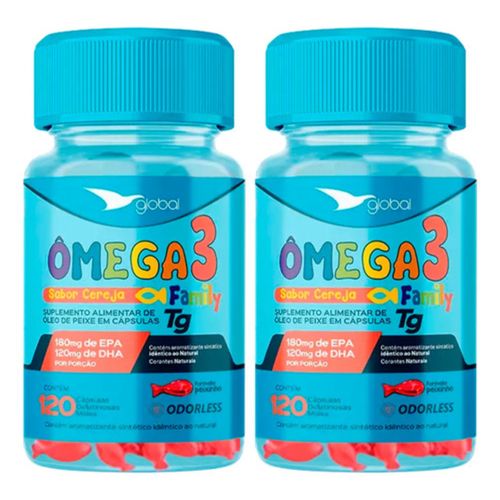 2x Ômega 3 Peixinho -180 EPA-120 DHA -T.G Family-120caps Sem sabor