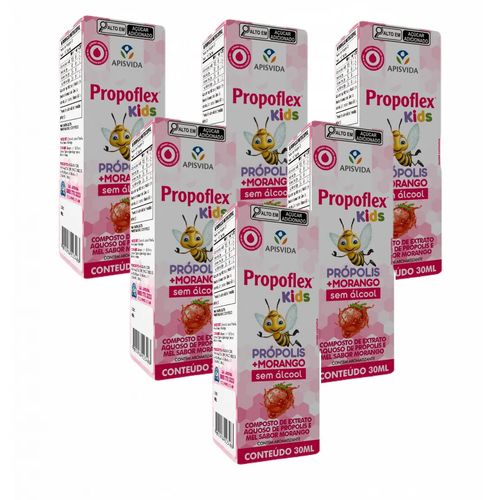 6x Propoflex Kids Morango- Própolis Aquoso-30 ML Apis Vida