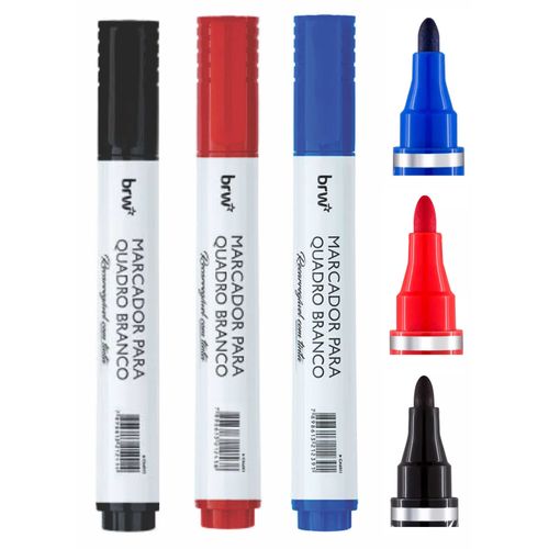 kit Marcador Quadro Branco Recarregável- 3 Cores