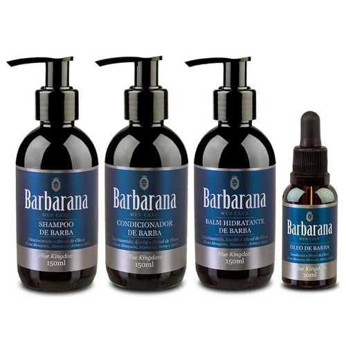Kit Shampoo + Condicionador + Balm + Óleo para Barba Blue Kingdom Barbarana Kit Shampoo + Condicionador + Balm + Óleo para Barba Blue Kingdom Barbarana