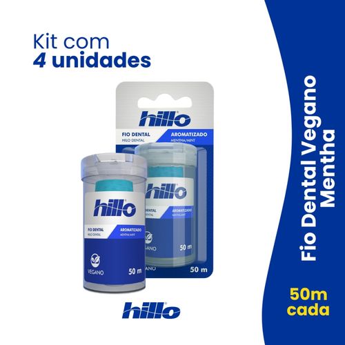Kit 4 Fios Dentais Menta Vegano 50 Metros Hillo Econômico Refrescância e Sustentabilidade Kit 4 Fios Dentais Menta Vegano 50 Metros Hillo Econômico Refrescância e Sustentabilidade
