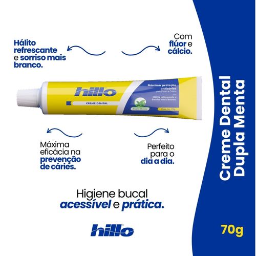 Kit 2 Creme Dental 70g Hillo - Pasta de Dente Dupla Menta Anticáries