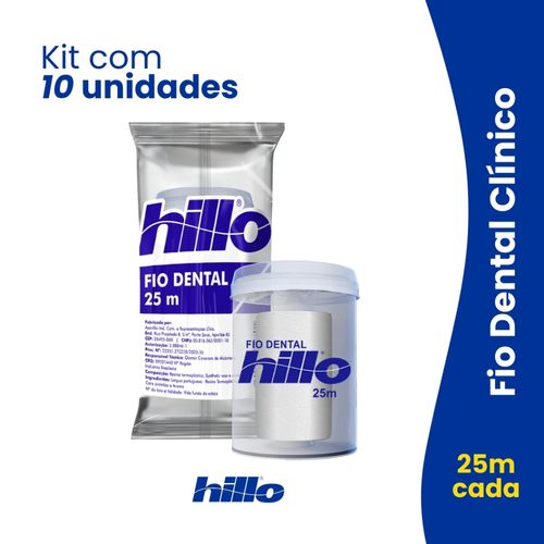Kit 10 Fios Dentais 25 Metros Hillo Econômico Portátil e Prático