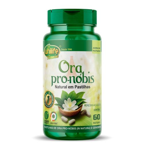 Ora Pro-Nóbis Natural e Gengibre 60 Pastilhas 1000mg Unilife Ora Pro-Nóbis Natural e Gengibre 60 Pastilhas 1000mg Unilife