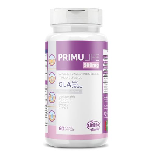 Óleo de Prímula e Girassol Primulife 60 cápsulas 500mg Unilife Óleo de Prímula e Girassol Primulife 60 cápsulas 500mg Unilife