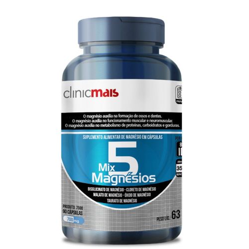 5 Mix Magnésios 90 cápsulas 700mg ClinicMais 5 Mix Magnésios 90 cápsulas 700mg ClinicMais