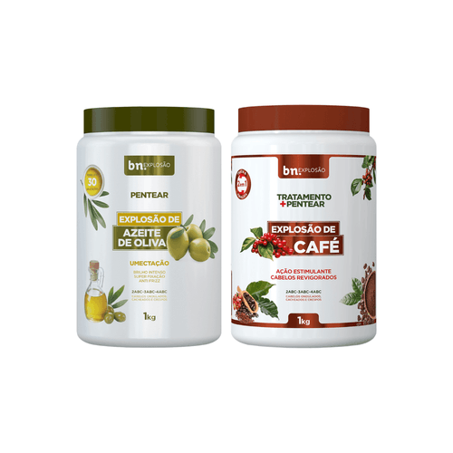 Kit Creme de Pentear Explosão de Azeite de Oliva + Creme de Pentear e Tratamento de Café 2 em 1 1Kg (2 itens) | BN Cachos Kit Creme de Pentear Explosão de Azeite de Oliva + Creme de Pentear e Tratamento de Café 2 em 1 1Kg (2 itens)