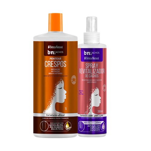 Kit Creme de Pentear Crespos 1l + Spray Revitalizador (2 itens) | BN Cachos Kit Creme de Pentear Crespos 1l + Spray Revitalizador (2 itens)