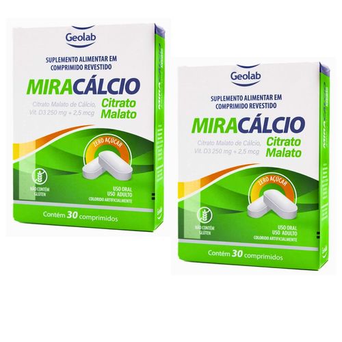 Miracalcio Citrato Malato de Calcio 250mg + Vit D3 30cp Kit com 2 Miracalcio Citrato Malato de Calcio 250mg + Vit D3 30cp Kit com 2