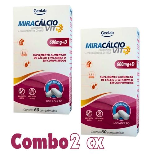 Kit Miracalcio Cálcio 600MG + Vitamina D 400UI 60CP 2 Caixas Kit Miracalcio Cálcio 600MG + Vitamina D 400UI 60CP 2 Caixas