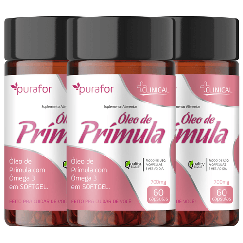 Kit 3x Óleo De Prímula Total 180 Caps - 3 Meses Purafor