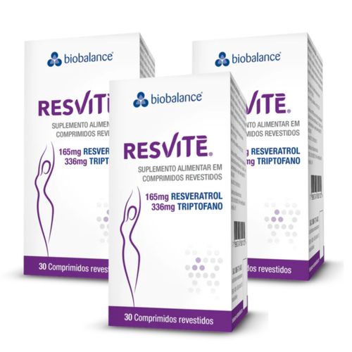 Kit 3  Resvitè Resveratrol Triptofano 30 Comprimidos  Biobalance Sem Sabor