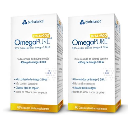 Kit 2 OmegaPure DHA 900 Alta Concentração 60 Caps Biobalance Sem Sabor Kit 2 OmegaPure DHA 900 Alta Concentração 60 Caps Biobalance Sem Sabor