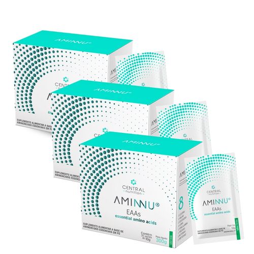 Kit 3 Aminnu EAAs  Aminoácidos 30 Sachês 10g Central Nutrition Limão