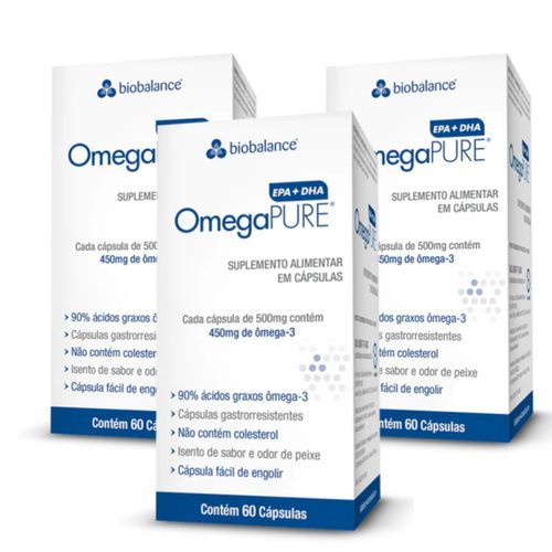 Kit 3 OmegaPure EPA DHA Vitam E Alta Concentração 60 Cap Biobalance Sem Sabor Kit 3 OmegaPure EPA DHA Vitam E Alta Concentração 60 Cap Biobalance Sem Sabor