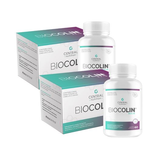Kit 2 Biocolin Hair 500mg Silício Vitam E 60 Cap Central Nutrition Sem Sabor Kit 2 Biocolin Hair 500mg Silício Vitam E 60 Cap Central Nutrition Sem Sabor