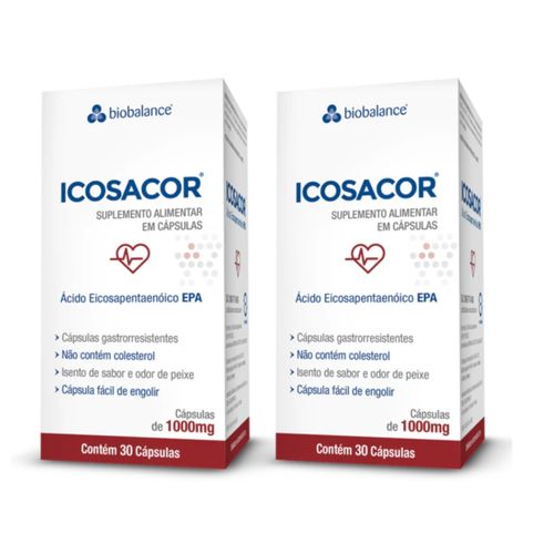 Kit 2 Icosacor Alto teor EPA 1g 30 Cáps Biobalance Sem Sabor