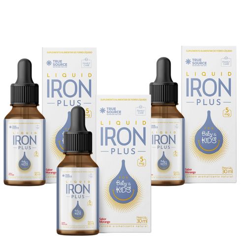 Kit 3 Liquid Iron PLUS Baby Kids Ferro Multivitamínico TrueSource Morango