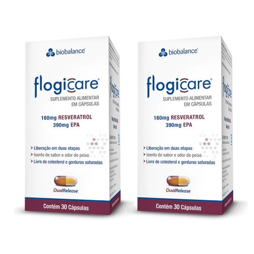 Kit 2 Flogicare Resveratrol EPA  30 Cáps Biobalance Sem Sabor