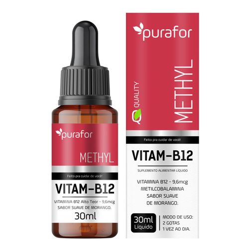 Vitamina B12 Metilcobalamina 30ml Purafor – Sabor Morango, Alta Absorção Vitamina B12 Metilcobalamina 30ml Purafor – Sabor Morango, Alta Absorção