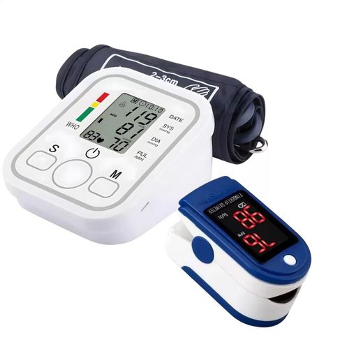 Kit Aparelho de Medir Pressão Arterial de Braço + Oxímetro Digital Portátil Para Dedo Medidor de Saturação Pulsação