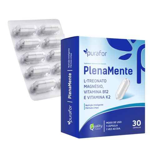 Plenamente Magnésio L-Treonato + B12 + K2 – Suplemento Limpo 30 Cáps Purafor
