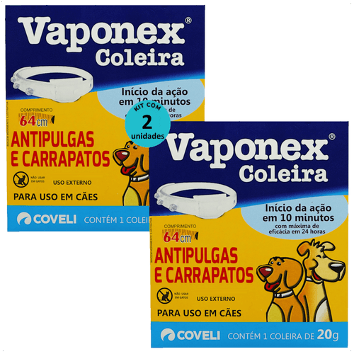 COLEIRA ANTIPULGAS E CARRAPATOS VAPONEX COVELI 64CM 20G PARA CÃES KIT COM 2 COLEIRA ANTIPULGAS E CARRAPATOS VAPONEX COVELI 64CM 20G PARA CÃES KIT COM 2