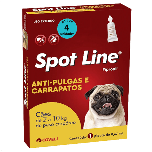 SPOT LINE ANTIPULGAS E CARRAPATOS 0,67ML PARA CÃES DE 2 A 10KG COVELI KIT COM 4