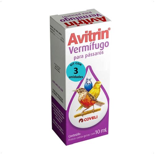 AVITRIN VERMÍFUGO 10ML COVELI PARA PÁSSAROS KIT COM 3