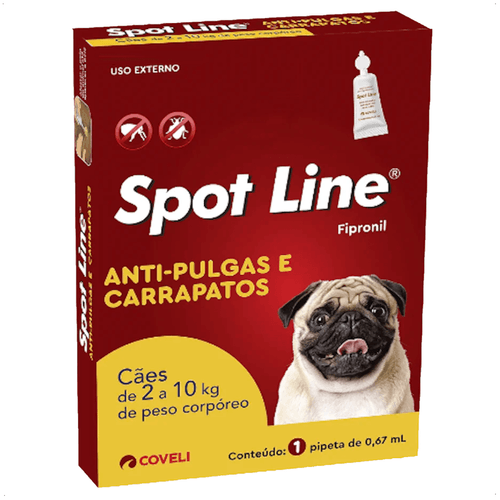 SPOT LINE ANTIPULGAS E CARRAPATOS 0,67ML PARA CÃES DE 2 A 10KG COVELI