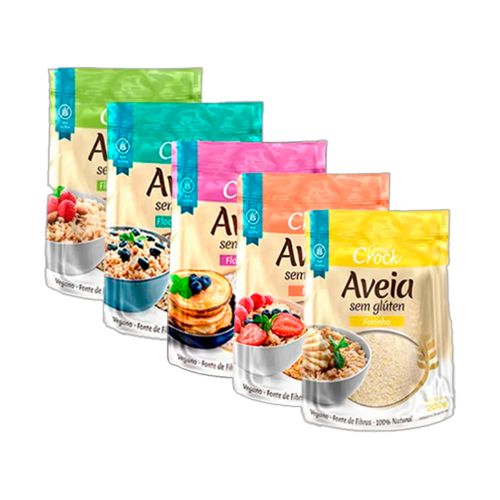 Kit 5 Aveia Sem Glúten Leve Croc: Flocos Grossos, Flocos Médios, Flocos Finos, Farelo, Farinha Kit 5 Aveia Sem Glúten Leve Croc: Flocos Grossos, Flocos Médios, Flocos Finos, Farelo, Farinha