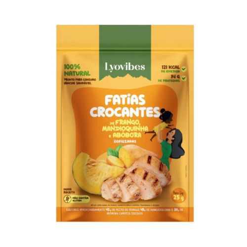 Snack de Frango, Mandioquinha e Abóbora Liofilizado Lyovibes 25g Snack de Frango, Mandioquinha e Abóbora Liofilizado Lyovibes 25g