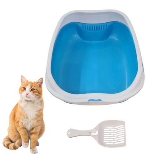 Caixa de Areia Banheiro Higiênica Bandeja Para Pets Gatos com Borda + 1 Pá Coletora Tamanho Grande Azul