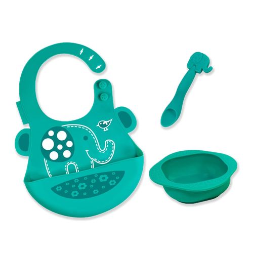 Kit de Alimentação com Tigela 200ml Sem Sucção + Colher e Babador  Elefante Ollie – Marcus & Marcus