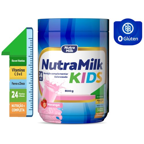 Nutra Kids Suplemento Alimentar infantil - Melhora função cognitiva, concentração e função cognitiva Morango 800g