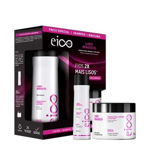 Kit Eico Pro Liso Mágico - Shampoo 300ml + Máscara 300g NULO Kit Eico Pro Liso Mágico - Shampoo 300ml + Máscara 300g NULO