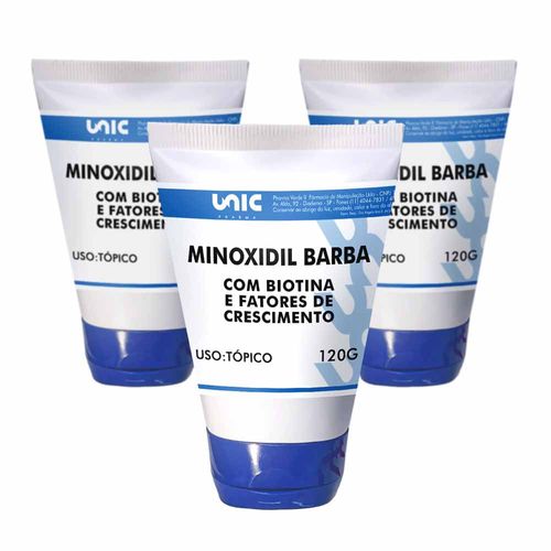 Kit 3 Minoxidil 5% Para Barba com Biotina mais Fatores de Crescimento 120g