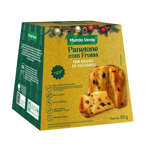 Panetone com Frutas Sem Adição de Açúcares Mundo Verde 80g Panetone com Frutas Sem Adição de Açúcares Mundo Verde 80g