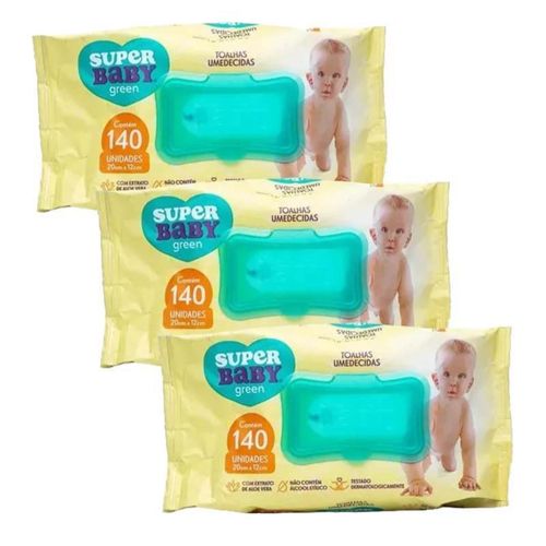 KIT 3 Toalhas Umedecidas Super Baby Green 140 unidades Branco KIT 3 Toalhas Umedecidas Super Baby Green 140 unidades Branco