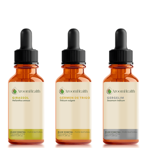 Kit de Óleos Vegetais Puro Natural – Girassol, Gérmen de Trigo e Gergelim – 30 ml cada Kit de Óleos Vegetais Puro Natural – Girassol, Gérmen de Trigo e Gergelim – 30 ml cada