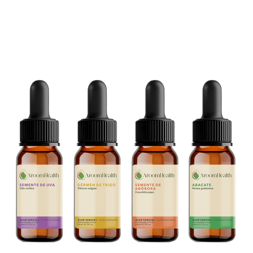 Kit de Óleos Vegetais – Semente de Uva, Gérmen de Trigo, Semente de Abóbora e Abacate – 20 ml cada