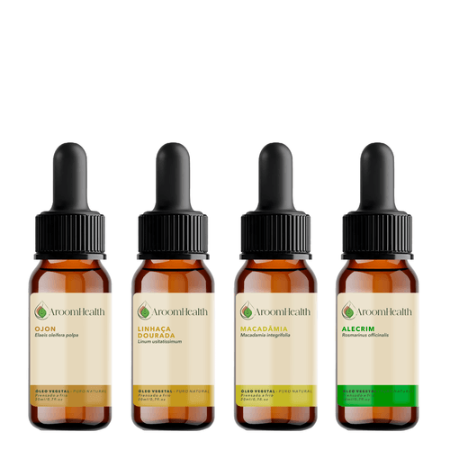 Kit de Óleos vegetais – Ojon Polpa, Linhaça Dourada, Macadâmia e Alecrim – 20 ml cada Kit de Óleos vegetais – Ojon Polpa, Linhaça Dourada, Macadâmia e Alecrim – 20 ml cada