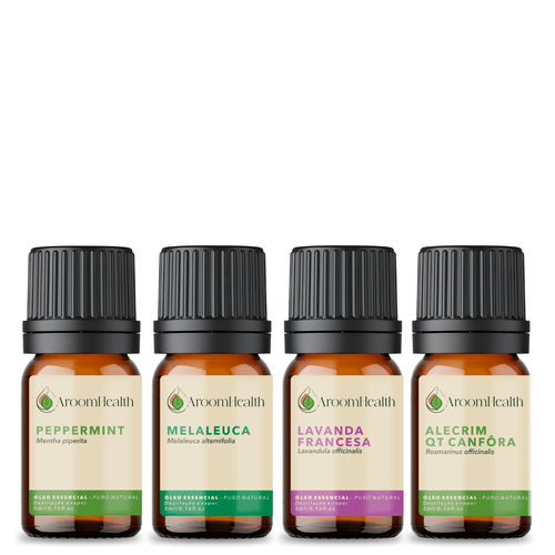 Kit 4 óleos essenciais - Lavanda, Alecrim, Peppermint e Melaleuca - 5 ml cada Kit 4 óleos essenciais - Lavanda, Alecrim, Peppermint e Melaleuca - 5 ml cada